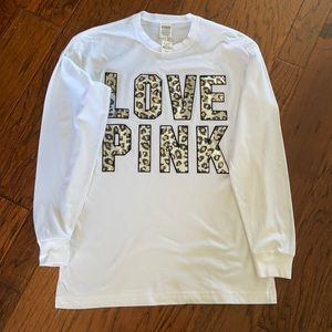 NWT Victoria’s Secret Pink, long sleeve tee with Love Pink leopard sequins logo